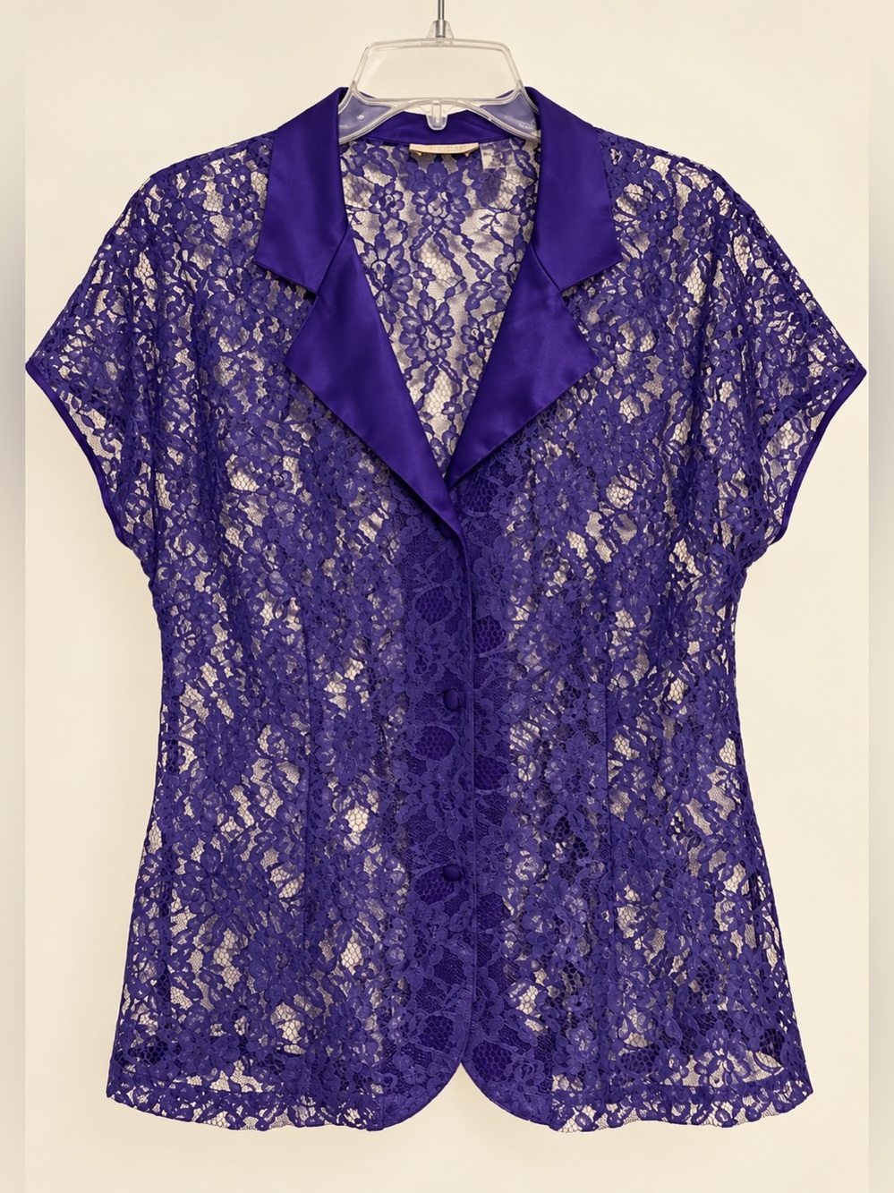 Vintage 1990s Victoria's Secret Purple Lace Bed Jacket Sleep Top EUC L #2784